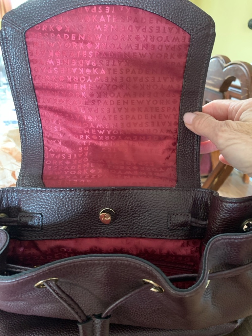 kate spade Pebbled Leather Drawstring Backpack in Deep Plum - Picture 5 of 6
